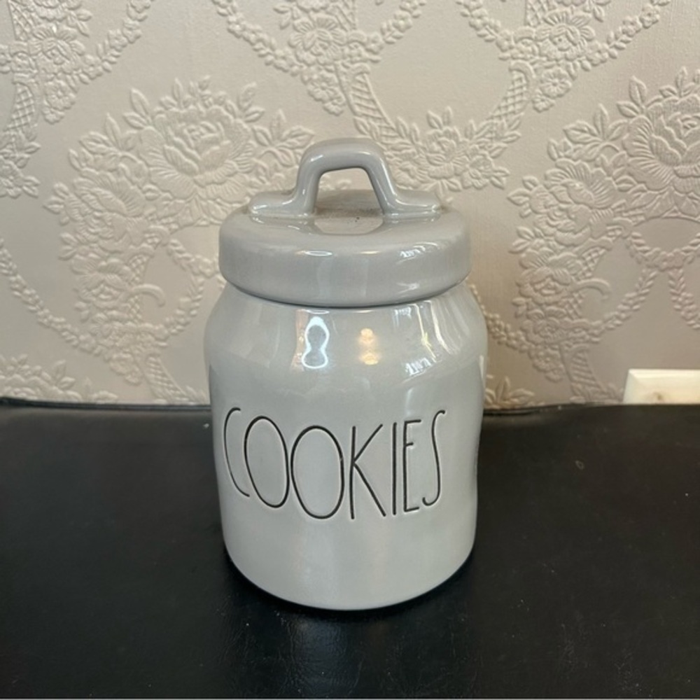 Rae Dunn Gray Black cookies Canister approx 6.5” high